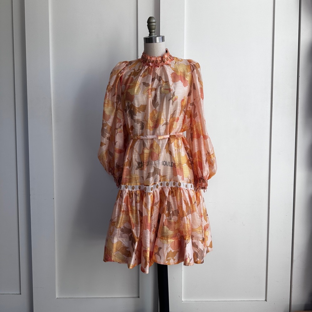 Floral sheer puffy sleeve flowy midi Dress